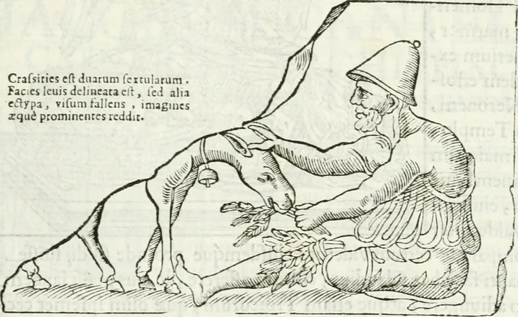An illustration from Raphaelis Fabretti Gasparis F. Vrbinatis De columna Traiani syntagma : accesserunt explicatio veteris tabellae anaglyphae Homer Iliadem atque ex Stesichoro, Arctino et Lesche Ilii excidium continentis & emissarii lacus Fucini descriptio, 1683, leaf 392