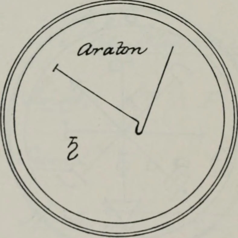 An illustration from Raphael's ancient manuscript of talismanic magic, containing nearly one hundred rare talismanic diagrams, seals of spirits, charms, magical squares, and pentacles for orations and invocation of elementary spirits, and the magical ritual of their conjuration. Explaining their influence and hidden powers. Recondite wisdom, by Raphael, 1916, leaf 87