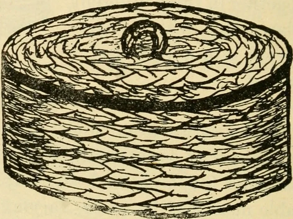 An illustration from Raphia and reed weaving, including also cardboard and paper construction; a practical course for primary and elementary schools, 1901, leaf 105