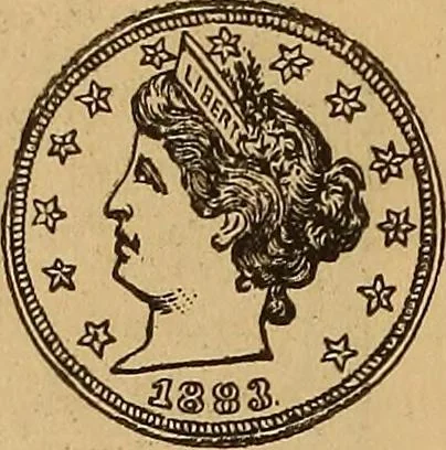 An illustration from Rare American coins: their description, and past and present fictitious values, 1887, leaf 13