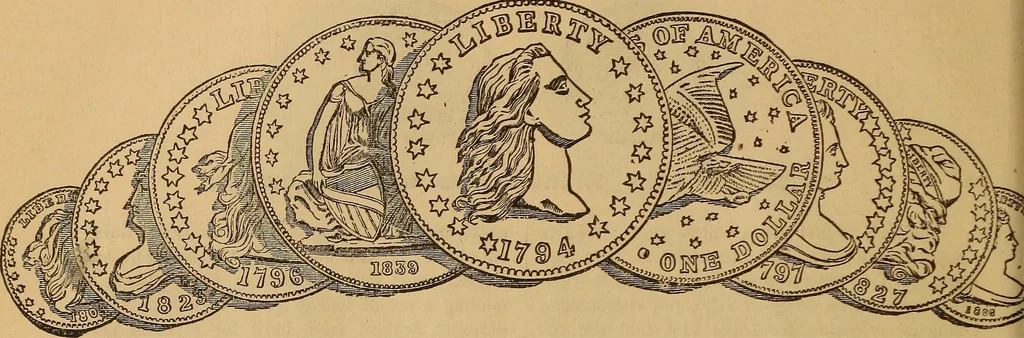 An illustration from Rare American coins: their description, and past and present fictitious values, 1887, leaf 29