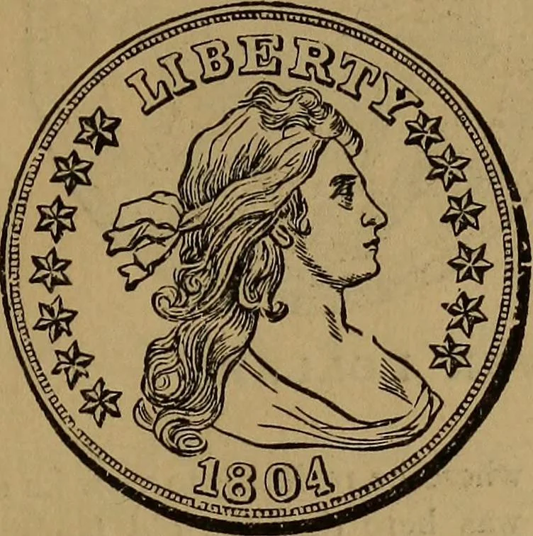 An illustration from Rare American coins: their description, and past and present fictitious values, 1887, leaf 6