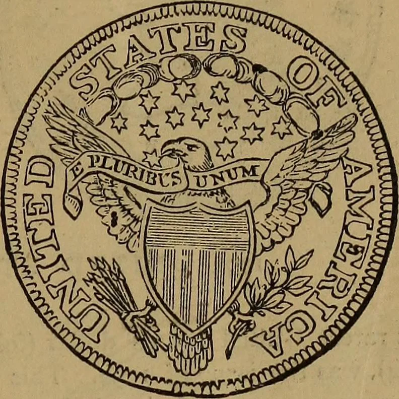 An illustration from Rare American coins: their description, and past and present fictitious values, 1887, leaf 6