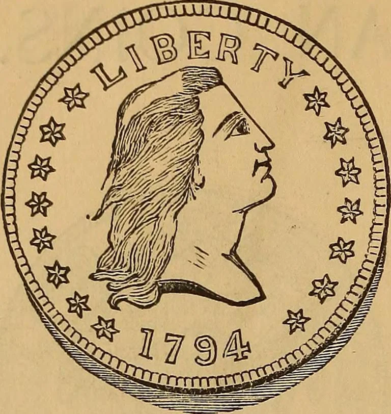 An illustration from Rare American coins: their description, and past and present fictitious values, 1887, leaf 7