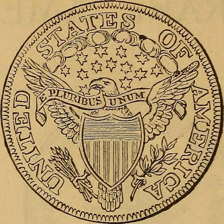 An illustration from Rare American coins: their description, and past and present fictitious values, 1887, leaf 7