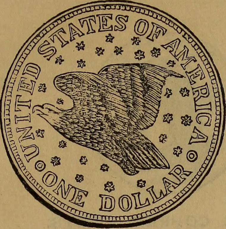 An illustration from Rare American coins: their description, and past and present fictitious values, 1887, leaf 8