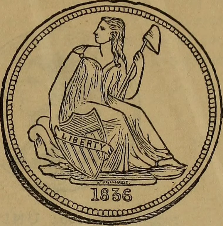 An illustration from Rare American coins: their description, and past and present fictitious values, 1887, leaf 8