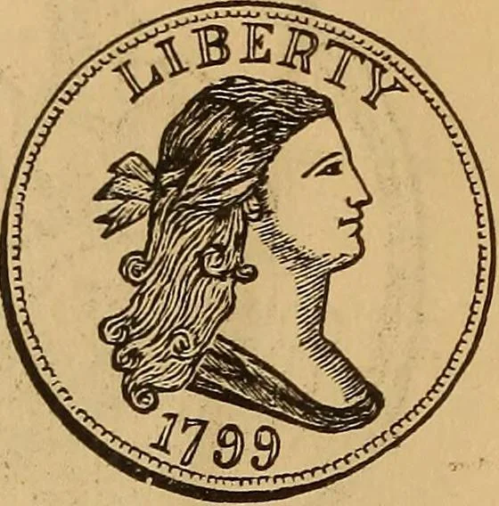 An illustration from Rare American coins: their description, and past and present fictitious values, 1887, leaf 9