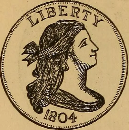 An illustration from Rare American coins: their description, and past and present fictitious values, 1887, leaf 9