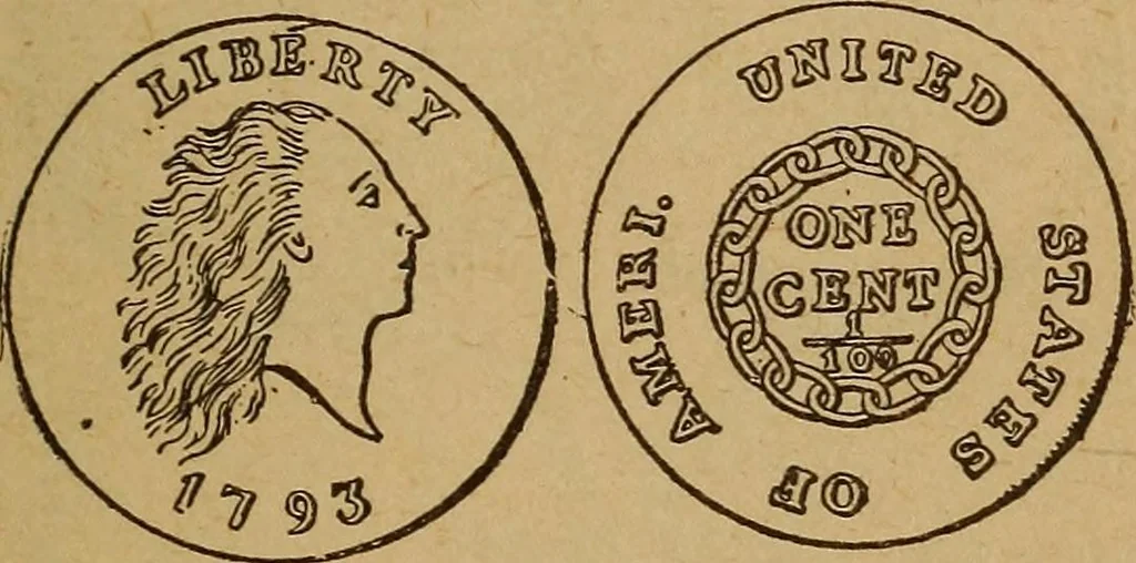 An illustration from The rare coins of America, England, Ireland, Scotland, France, Germany, and Spain ... a complete list of and prices paid for rare American ... coins, fractional currency, colonial, continental and Confederate paper money; a list of all counterfeit U. S. Treasury and national bank notes and Canadian banks notes, and how to detect them; the market value of all nations' coins and bank notes in U.S. money; a list of and prices paid for rare English, Irish, Scotch, French, German and Spanish coins. Illustrated with about 150 cuts, 1889, leaf 106