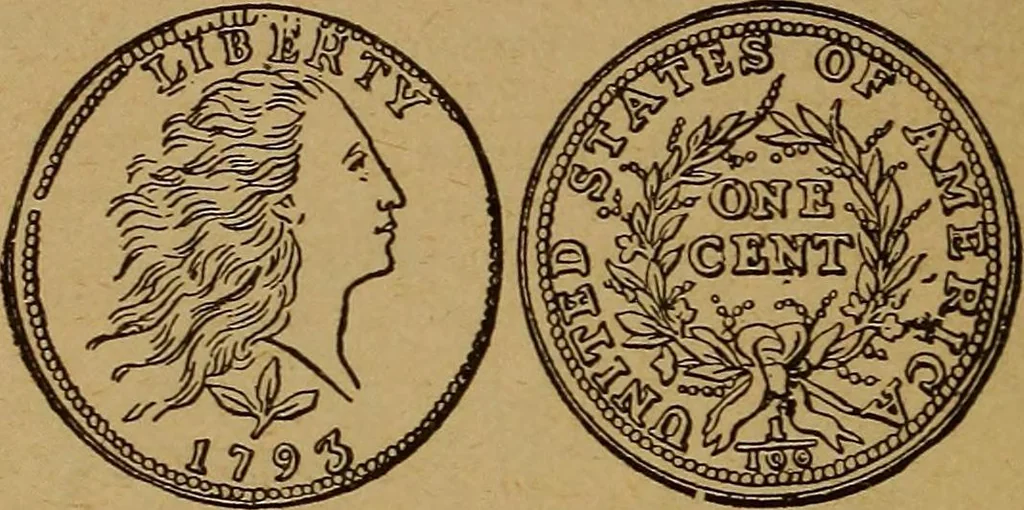 An illustration from The rare coins of America, England, Ireland, Scotland, France, Germany, and Spain ... a complete list of and prices paid for rare American ... coins, fractional currency, colonial, continental and Confederate paper money; a list of all counterfeit U. S. Treasury and national bank notes and Canadian banks notes, and how to detect them; the market value of all nations' coins and bank notes in U.S. money; a list of and prices paid for rare English, Irish, Scotch, French, German and Spanish coins. Illustrated with about 150 cuts, 1889, leaf 107