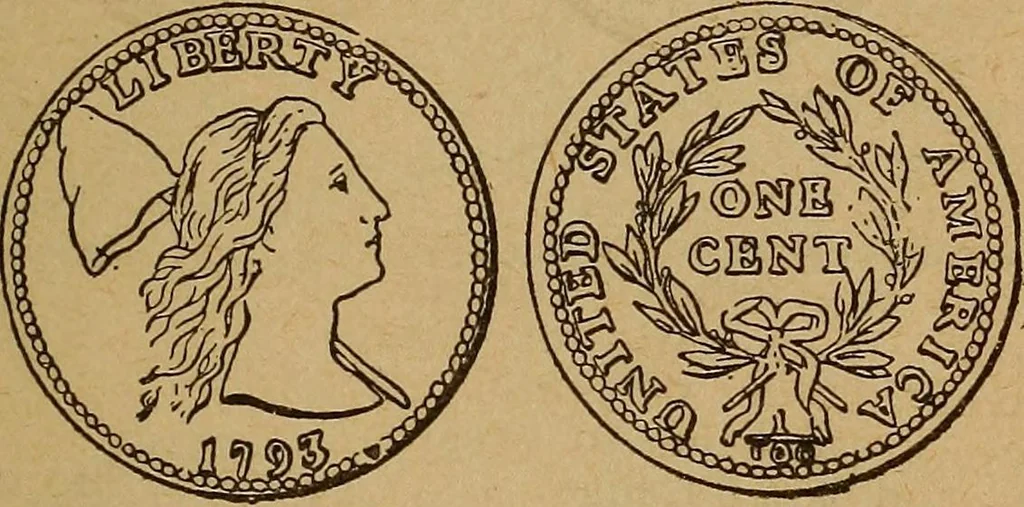 An illustration from The rare coins of America, England, Ireland, Scotland, France, Germany, and Spain ... a complete list of and prices paid for rare American ... coins, fractional currency, colonial, continental and Confederate paper money; a list of all counterfeit U. S. Treasury and national bank notes and Canadian banks notes, and how to detect them; the market value of all nations' coins and bank notes in U.S. money; a list of and prices paid for rare English, Irish, Scotch, French, German and Spanish coins. Illustrated with about 150 cuts, 1889, leaf 108
