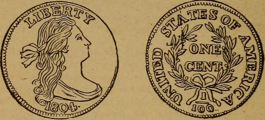 An illustration from The rare coins of America, England, Ireland, Scotland, France, Germany, and Spain ... a complete list of and prices paid for rare American ... coins, fractional currency, colonial, continental and Confederate paper money; a list of all counterfeit U. S. Treasury and national bank notes and Canadian banks notes, and how to detect them; the market value of all nations' coins and bank notes in U.S. money; a list of and prices paid for rare English, Irish, Scotch, French, German and Spanish coins. Illustrated with about 150 cuts, 1889, leaf 111