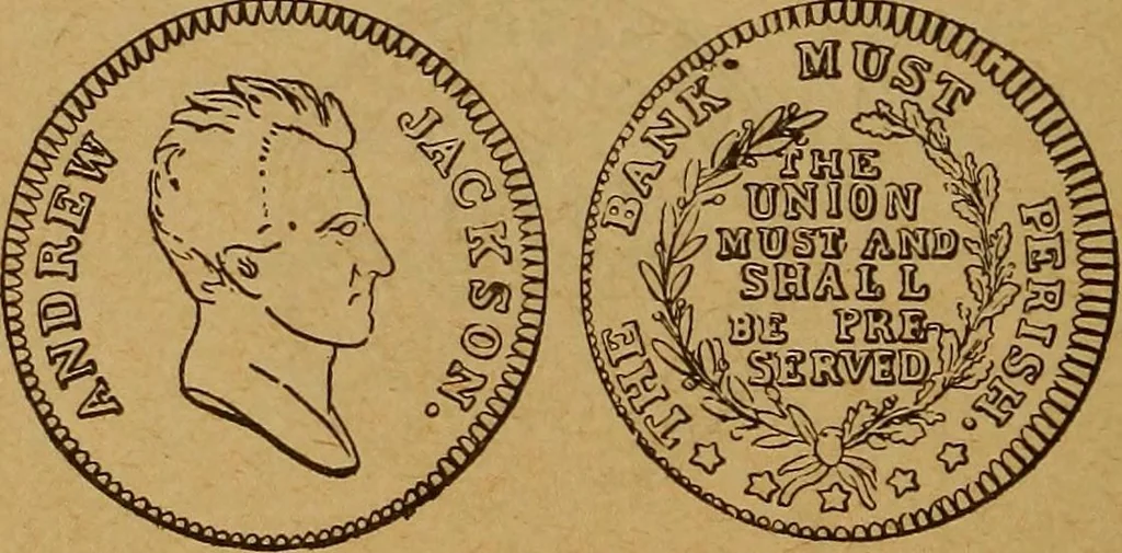 An illustration from The rare coins of America, England, Ireland, Scotland, France, Germany, and Spain ... a complete list of and prices paid for rare American ... coins, fractional currency, colonial, continental and Confederate paper money; a list of all counterfeit U. S. Treasury and national bank notes and Canadian banks notes, and how to detect them; the market value of all nations' coins and bank notes in U.S. money; a list of and prices paid for rare English, Irish, Scotch, French, German and Spanish coins. Illustrated with about 150 cuts, 1889, leaf 121