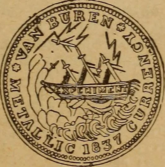 An illustration from The rare coins of America, England, Ireland, Scotland, France, Germany, and Spain ... a complete list of and prices paid for rare American ... coins, fractional currency, colonial, continental and Confederate paper money; a list of all counterfeit U. S. Treasury and national bank notes and Canadian banks notes, and how to detect them; the market value of all nations' coins and bank notes in U.S. money; a list of and prices paid for rare English, Irish, Scotch, French, German and Spanish coins. Illustrated with about 150 cuts, 1889, leaf 122