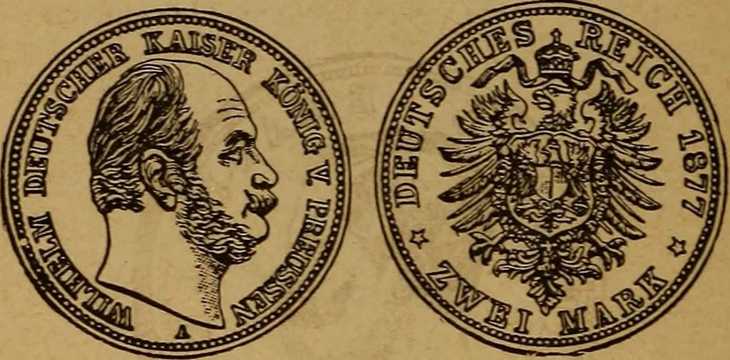An illustration from The rare coins of America, England, Ireland, Scotland, France, Germany, and Spain ... a complete list of and prices paid for rare American ... coins, fractional currency, colonial, continental and Confederate paper money; a list of all counterfeit U. S. Treasury and national bank notes and Canadian banks notes, and how to detect them; the market value of all nations' coins and bank notes in U.S. money; a list of and prices paid for rare English, Irish, Scotch, French, German and Spanish coins. Illustrated with about 150 cuts, 1889, leaf 175