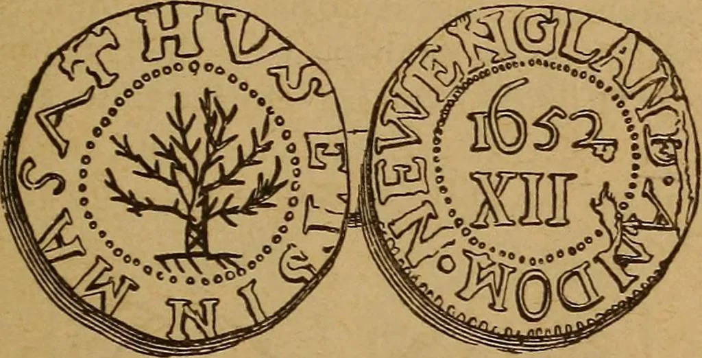 An illustration from The rare coins of America, England, Ireland, Scotland, France, Germany, and Spain ... a complete list of and prices paid for rare American ... coins, fractional currency, colonial, continental and Confederate paper money; a list of all counterfeit U. S. Treasury and national bank notes and Canadian banks notes, and how to detect them; the market value of all nations' coins and bank notes in U.S. money; a list of and prices paid for rare English, Irish, Scotch, French, German and Spanish coins. Illustrated with about 150 cuts, 1889, leaf 18