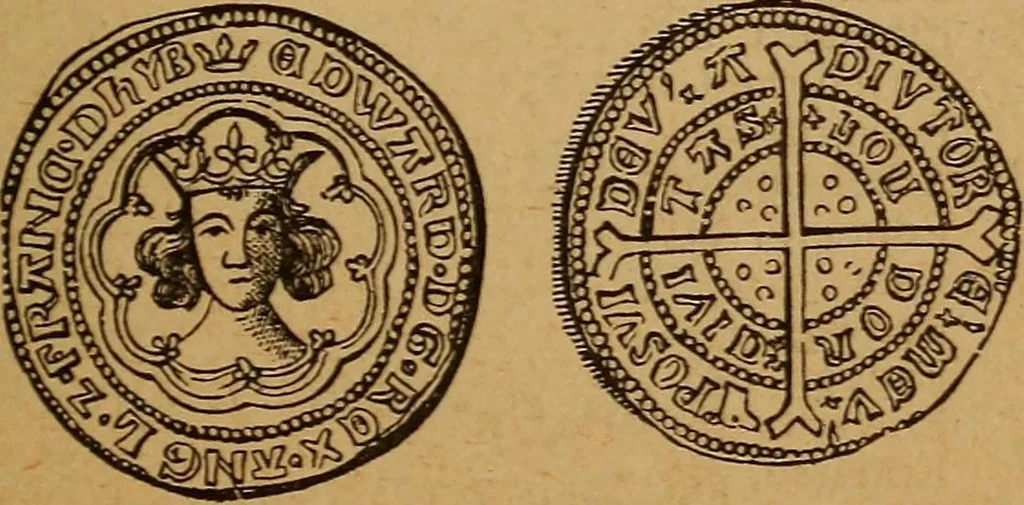 An illustration from The rare coins of America, England, Ireland, Scotland, France, Germany, and Spain ... a complete list of and prices paid for rare American ... coins, fractional currency, colonial, continental and Confederate paper money; a list of all counterfeit U. S. Treasury and national bank notes and Canadian banks notes, and how to detect them; the market value of all nations' coins and bank notes in U.S. money; a list of and prices paid for rare English, Irish, Scotch, French, German and Spanish coins. Illustrated with about 150 cuts, 1889, leaf 184