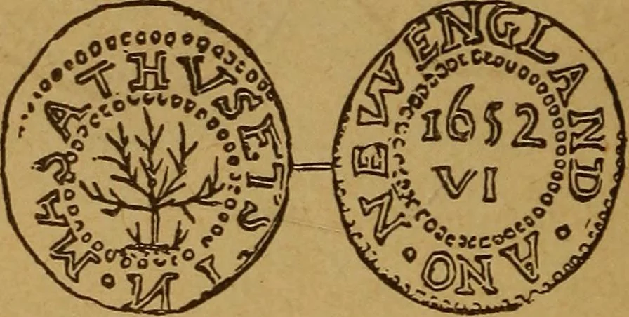 An illustration from The rare coins of America, England, Ireland, Scotland, France, Germany, and Spain ... a complete list of and prices paid for rare American ... coins, fractional currency, colonial, continental and Confederate paper money; a list of all counterfeit U. S. Treasury and national bank notes and Canadian banks notes, and how to detect them; the market value of all nations' coins and bank notes in U.S. money; a list of and prices paid for rare English, Irish, Scotch, French, German and Spanish coins. Illustrated with about 150 cuts, 1889, leaf 19
