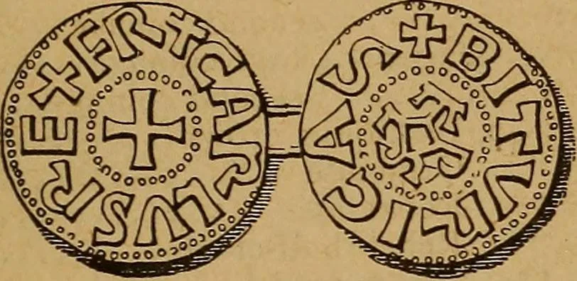An illustration from The rare coins of America, England, Ireland, Scotland, France, Germany, and Spain ... a complete list of and prices paid for rare American ... coins, fractional currency, colonial, continental and Confederate paper money; a list of all counterfeit U. S. Treasury and national bank notes and Canadian banks notes, and how to detect them; the market value of all nations' coins and bank notes in U.S. money; a list of and prices paid for rare English, Irish, Scotch, French, German and Spanish coins. Illustrated with about 150 cuts, 1889, leaf 192