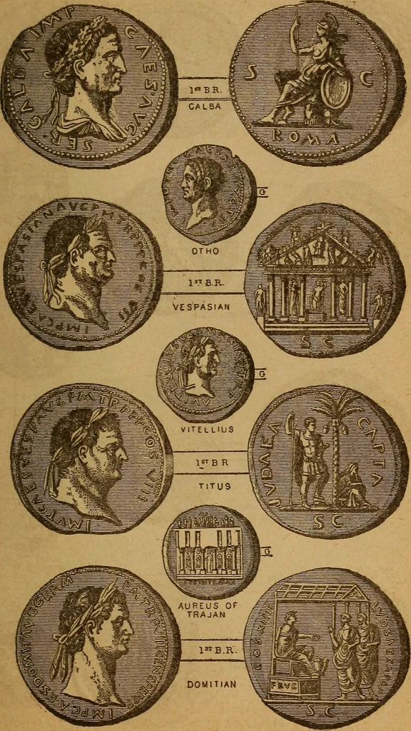 An illustration from The rare coins of America, England, Ireland, Scotland, France, Germany, and Spain ... a complete list of and prices paid for rare American ... coins, fractional currency, colonial, continental and Confederate paper money; a list of all counterfeit U. S. Treasury and national bank notes and Canadian banks notes, and how to detect them; the market value of all nations' coins and bank notes in U.S. money; a list of and prices paid for rare English, Irish, Scotch, French, German and Spanish coins. Illustrated with about 150 cuts, 1889, leaf 200