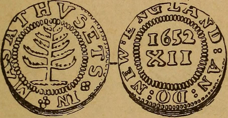 An illustration from The rare coins of America, England, Ireland, Scotland, France, Germany, and Spain ... a complete list of and prices paid for rare American ... coins, fractional currency, colonial, continental and Confederate paper money; a list of all counterfeit U. S. Treasury and national bank notes and Canadian banks notes, and how to detect them; the market value of all nations' coins and bank notes in U.S. money; a list of and prices paid for rare English, Irish, Scotch, French, German and Spanish coins. Illustrated with about 150 cuts, 1889, leaf 22