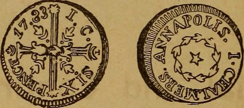 An illustration from The rare coins of America, England, Ireland, Scotland, France, Germany, and Spain ... a complete list of and prices paid for rare American ... coins, fractional currency, colonial, continental and Confederate paper money; a list of all counterfeit U. S. Treasury and national bank notes and Canadian banks notes, and how to detect them; the market value of all nations' coins and bank notes in U.S. money; a list of and prices paid for rare English, Irish, Scotch, French, German and Spanish coins. Illustrated with about 150 cuts, 1889, leaf 25