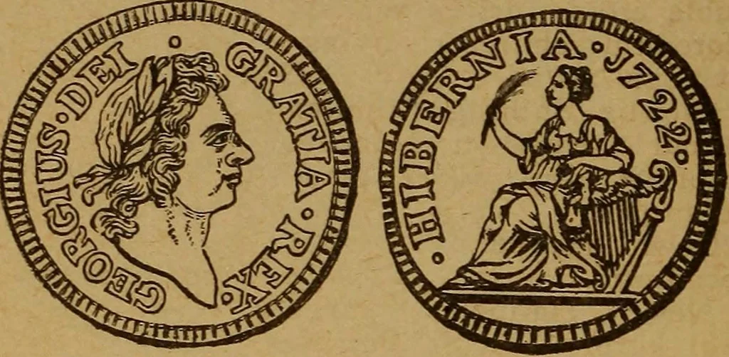 An illustration from The rare coins of America, England, Ireland, Scotland, France, Germany, and Spain ... a complete list of and prices paid for rare American ... coins, fractional currency, colonial, continental and Confederate paper money; a list of all counterfeit U. S. Treasury and national bank notes and Canadian banks notes, and how to detect them; the market value of all nations' coins and bank notes in U.S. money; a list of and prices paid for rare English, Irish, Scotch, French, German and Spanish coins. Illustrated with about 150 cuts, 1889, leaf 33
