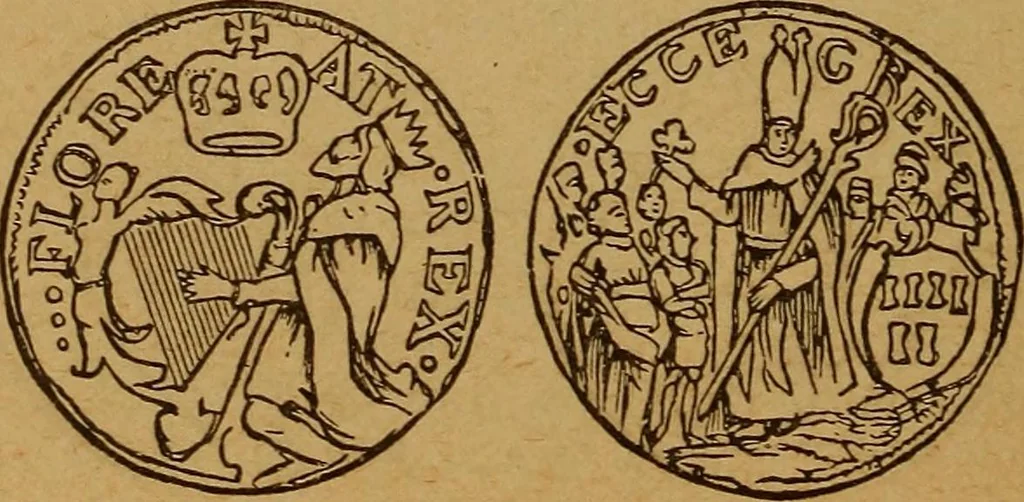 An illustration from The rare coins of America, England, Ireland, Scotland, France, Germany, and Spain ... a complete list of and prices paid for rare American ... coins, fractional currency, colonial, continental and Confederate paper money; a list of all counterfeit U. S. Treasury and national bank notes and Canadian banks notes, and how to detect them; the market value of all nations' coins and bank notes in U.S. money; a list of and prices paid for rare English, Irish, Scotch, French, German and Spanish coins. Illustrated with about 150 cuts, 1889, leaf 33