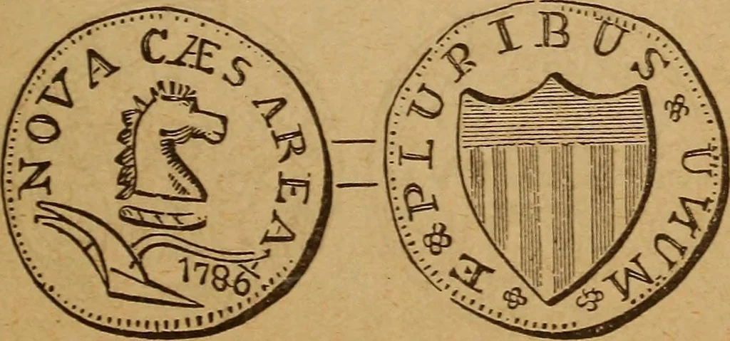 An illustration from The rare coins of America, England, Ireland, Scotland, France, Germany, and Spain ... a complete list of and prices paid for rare American ... coins, fractional currency, colonial, continental and Confederate paper money; a list of all counterfeit U. S. Treasury and national bank notes and Canadian banks notes, and how to detect them; the market value of all nations' coins and bank notes in U.S. money; a list of and prices paid for rare English, Irish, Scotch, French, German and Spanish coins. Illustrated with about 150 cuts, 1889, leaf 34