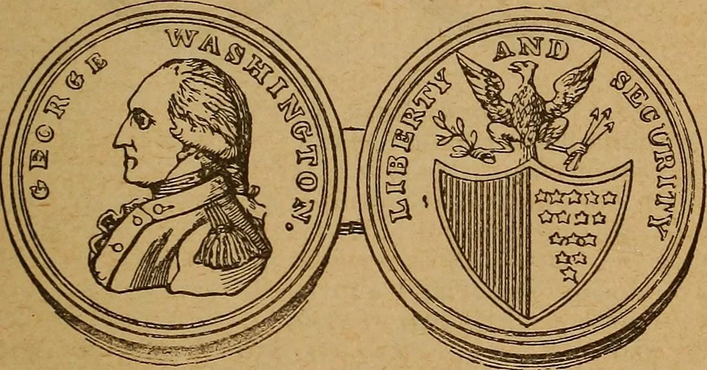 An illustration from The rare coins of America, England, Ireland, Scotland, France, Germany, and Spain ... a complete list of and prices paid for rare American ... coins, fractional currency, colonial, continental and Confederate paper money; a list of all counterfeit U. S. Treasury and national bank notes and Canadian banks notes, and how to detect them; the market value of all nations' coins and bank notes in U.S. money; a list of and prices paid for rare English, Irish, Scotch, French, German and Spanish coins. Illustrated with about 150 cuts, 1889, leaf 62