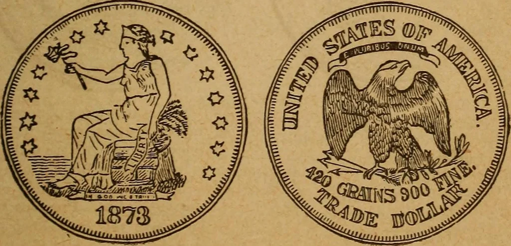 An illustration from The rare coins of America, England, Ireland, Scotland, France, Germany, and Spain ... a complete list of and prices paid for rare American ... coins, fractional currency, colonial, continental and Confederate paper money; a list of all counterfeit U. S. Treasury and national bank notes and Canadian banks notes, and how to detect them; the market value of all nations' coins and bank notes in U.S. money; a list of and prices paid for rare English, Irish, Scotch, French, German and Spanish coins. Illustrated with about 150 cuts, 1889, leaf 86