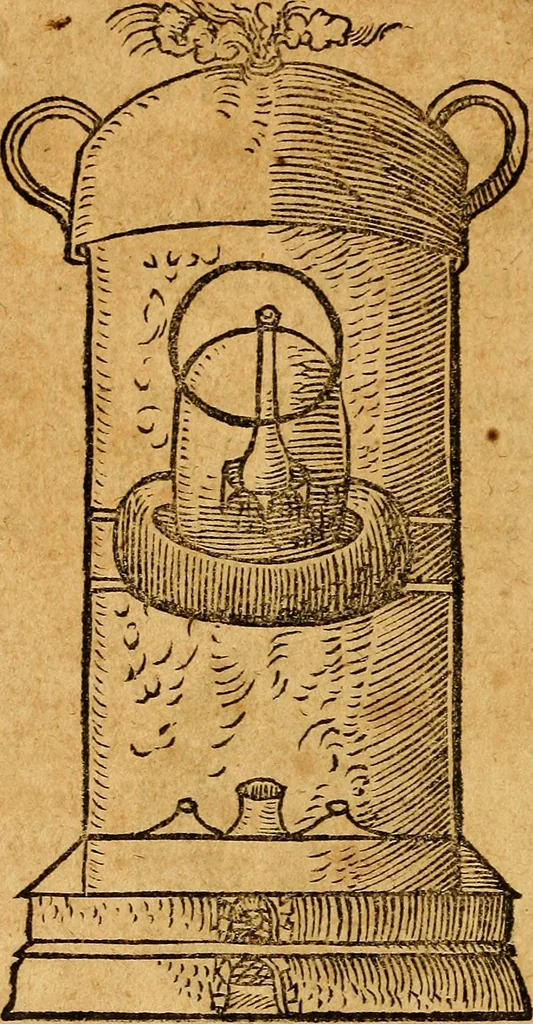 An illustration from Raymundi Lulli doctissimi et celeberrimi philosophi De secretis naturae, seu De quinta essentia liber vnus : in tres distinctiones diuisus, omnibus iam partibus absolutus. Adiecta est eiusdem epistola ad Regem Robertum de accurtatione lapidis philosophorum ; cui adiunctus est tractatus de aquis ex scriptis Raymundi super accurtationis epistolam ab artis studioso collectus, 1567, leaf 3
