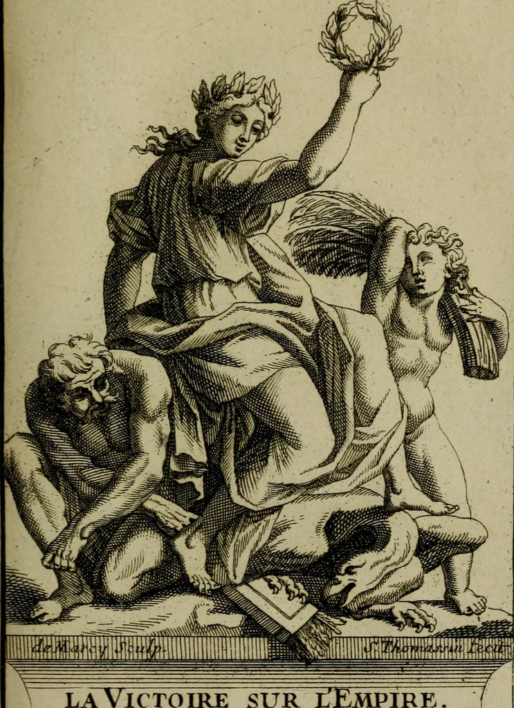 An illustration from Recüeil des figures, groupes, thermes, fontaines, vases, et autres ornemens tels qu'ils se voyent a présent dans le chateau et parc de Versailles : gravé d'après les originaux, 1694, leaf 172