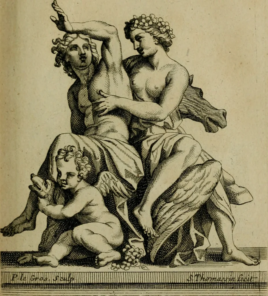 An illustration from Recüeil des figures, groupes, thermes, fontaines, vases, et autres ornemens tels qu'ils se voyent a présent dans le chateau et parc de Versailles : gravé d'après les originaux, 1694, leaf 180
