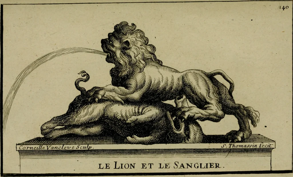 An illustration from Recüeil des figures, groupes, thermes, fontaines, vases, et autres ornemens tels qu'ils se voyent a présent dans le chateau et parc de Versailles : gravé d'après les originaux, 1694, leaf 322