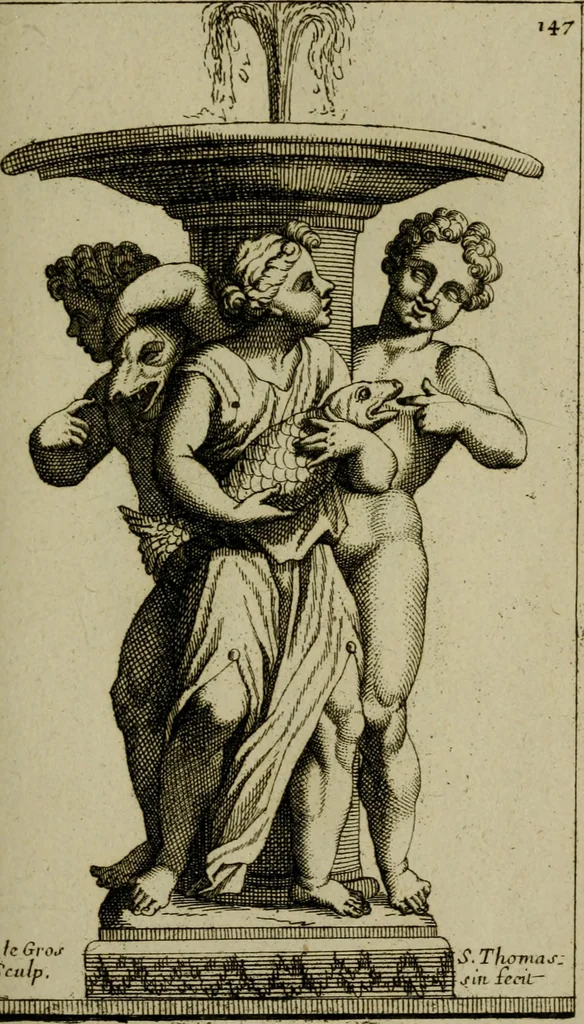 An illustration from Recüeil des figures, groupes, thermes, fontaines, vases, et autres ornemens tels qu'ils se voyent a présent dans le chateau et parc de Versailles : gravé d'après les originaux, 1694, leaf 338