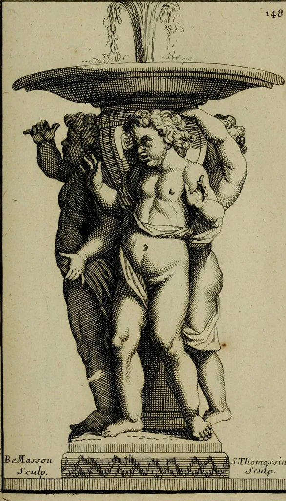 An illustration from Recüeil des figures, groupes, thermes, fontaines, vases, et autres ornemens tels qu'ils se voyent a présent dans le chateau et parc de Versailles : gravé d'après les originaux, 1694, leaf 340
