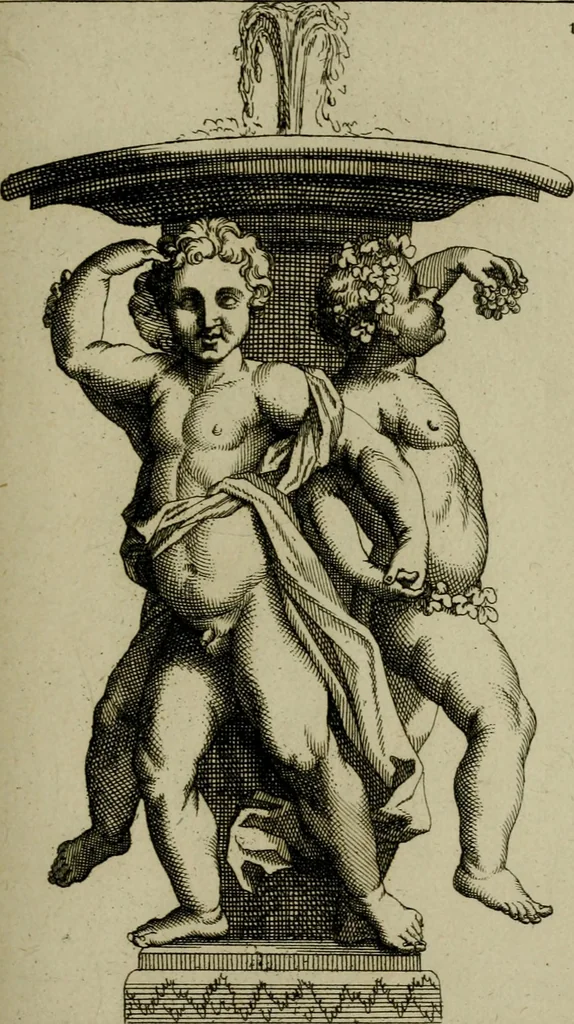 An illustration from Recüeil des figures, groupes, thermes, fontaines, vases, et autres ornemens tels qu'ils se voyent a présent dans le chateau et parc de Versailles : gravé d'après les originaux, 1694, leaf 342