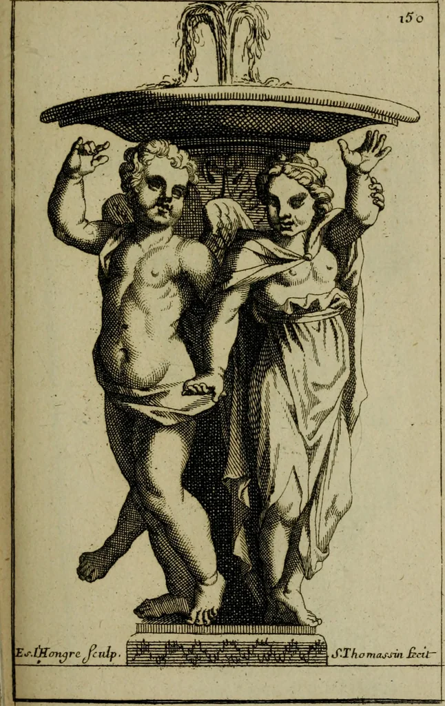 An illustration from Recüeil des figures, groupes, thermes, fontaines, vases, et autres ornemens tels qu'ils se voyent a présent dans le chateau et parc de Versailles : gravé d'après les originaux, 1694, leaf 344