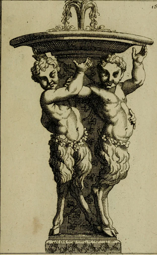 An illustration from Recüeil des figures, groupes, thermes, fontaines, vases, et autres ornemens tels qu'ils se voyent a présent dans le chateau et parc de Versailles : gravé d'après les originaux, 1694, leaf 346