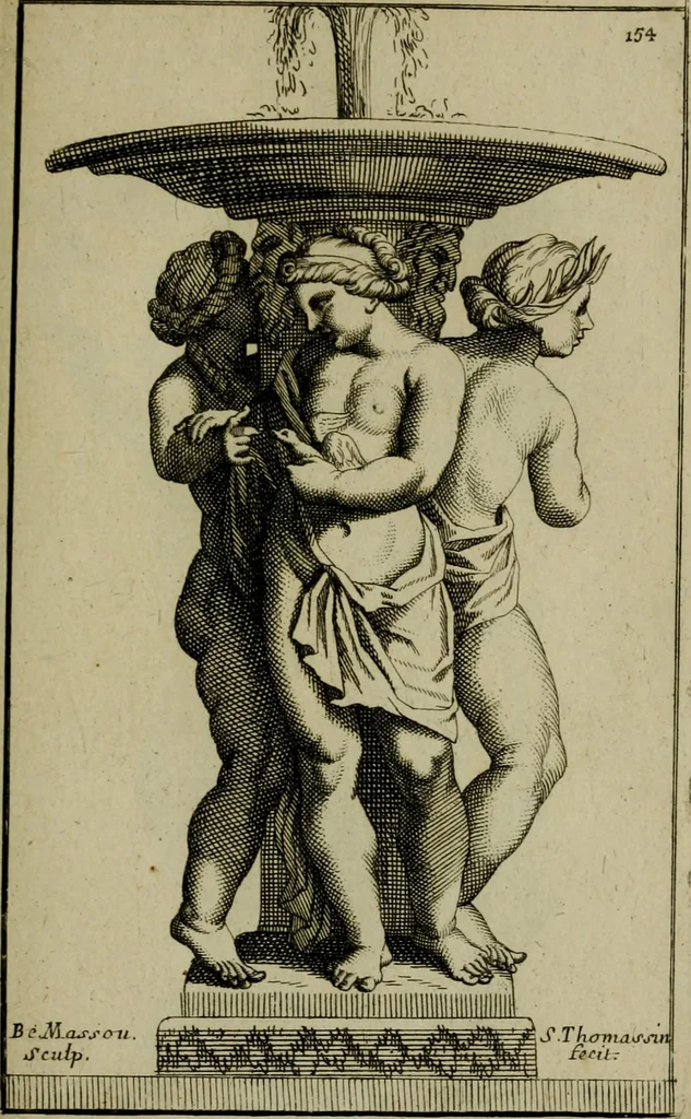 An illustration from Recüeil des figures, groupes, thermes, fontaines, vases, et autres ornemens tels qu'ils se voyent a présent dans le chateau et parc de Versailles : gravé d'après les originaux, 1694, leaf 352