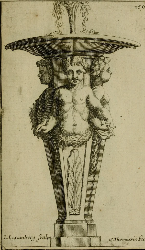 An illustration from Recüeil des figures, groupes, thermes, fontaines, vases, et autres ornemens tels qu'ils se voyent a présent dans le chateau et parc de Versailles : gravé d'après les originaux, 1694, leaf 356