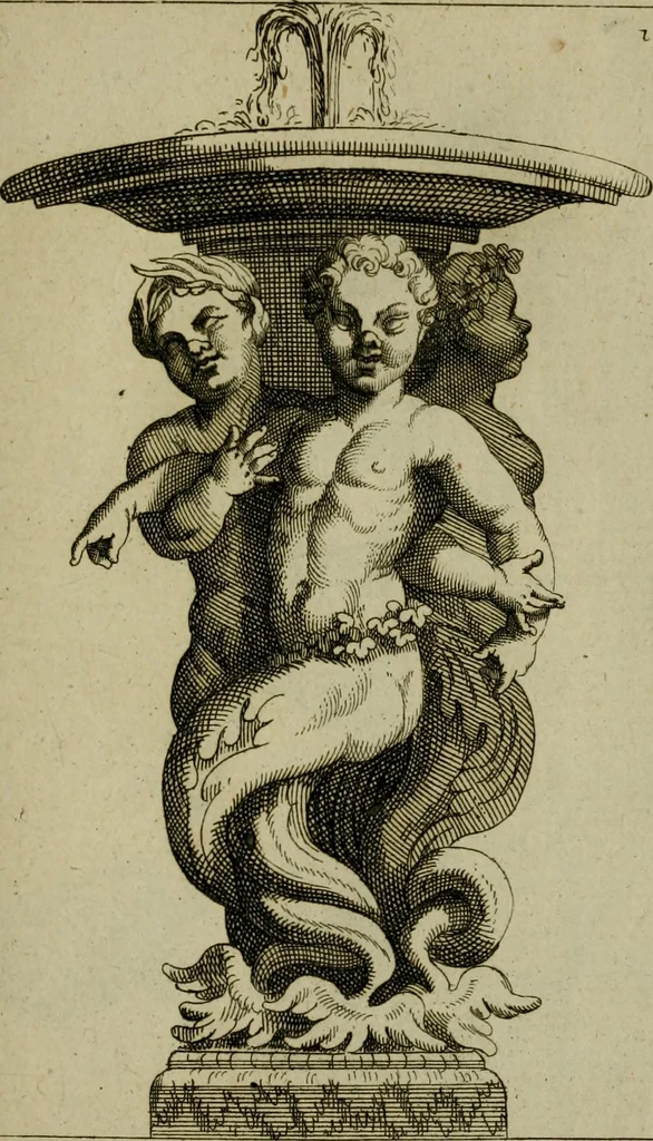 An illustration from Recüeil des figures, groupes, thermes, fontaines, vases, et autres ornemens tels qu'ils se voyent a présent dans le chateau et parc de Versailles : gravé d'après les originaux, 1694, leaf 358
