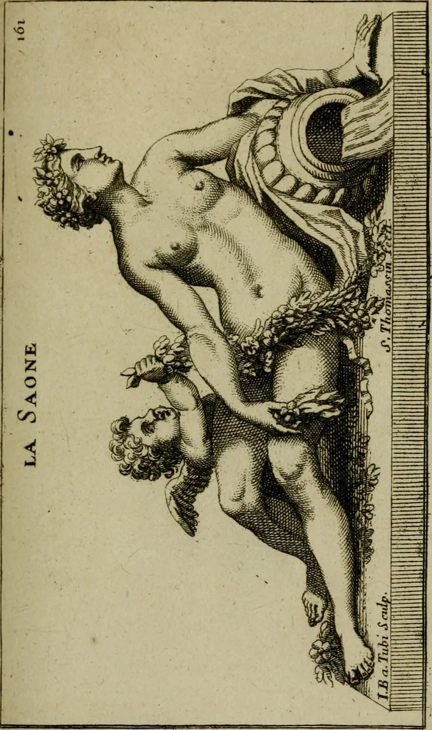 An illustration from Recüeil des figures, groupes, thermes, fontaines, vases, et autres ornemens tels qu'ils se voyent a présent dans le chateau et parc de Versailles : gravé d'après les originaux, 1694, leaf 366