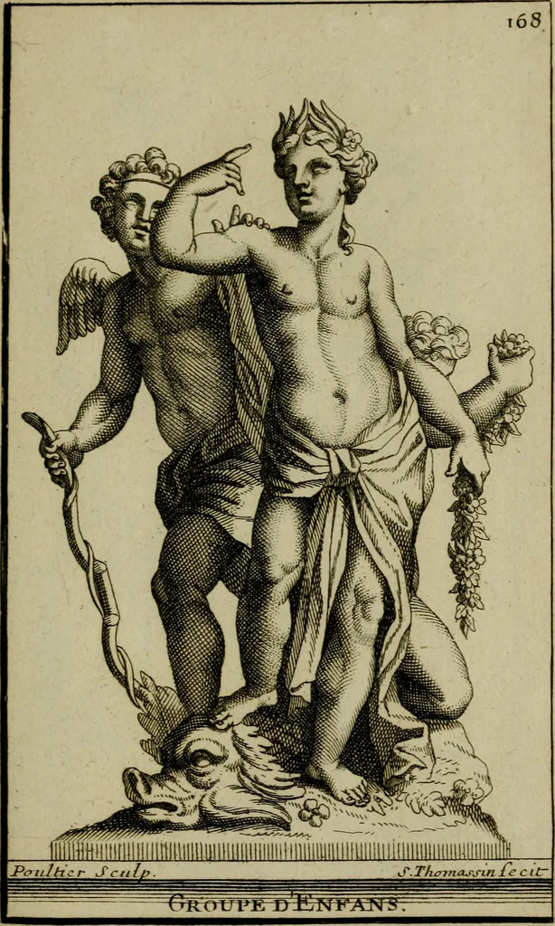 An illustration from Recüeil des figures, groupes, thermes, fontaines, vases, et autres ornemens tels qu'ils se voyent a présent dans le chateau et parc de Versailles : gravé d'après les originaux, 1694, leaf 380