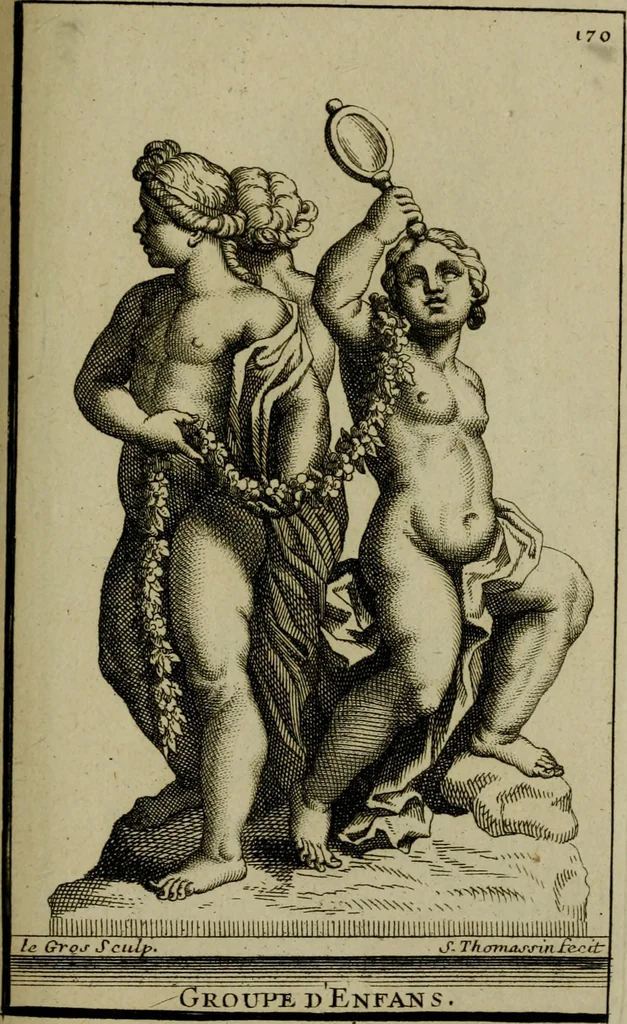 An illustration from Recüeil des figures, groupes, thermes, fontaines, vases, et autres ornemens tels qu'ils se voyent a présent dans le chateau et parc de Versailles : gravé d'après les originaux, 1694, leaf 384