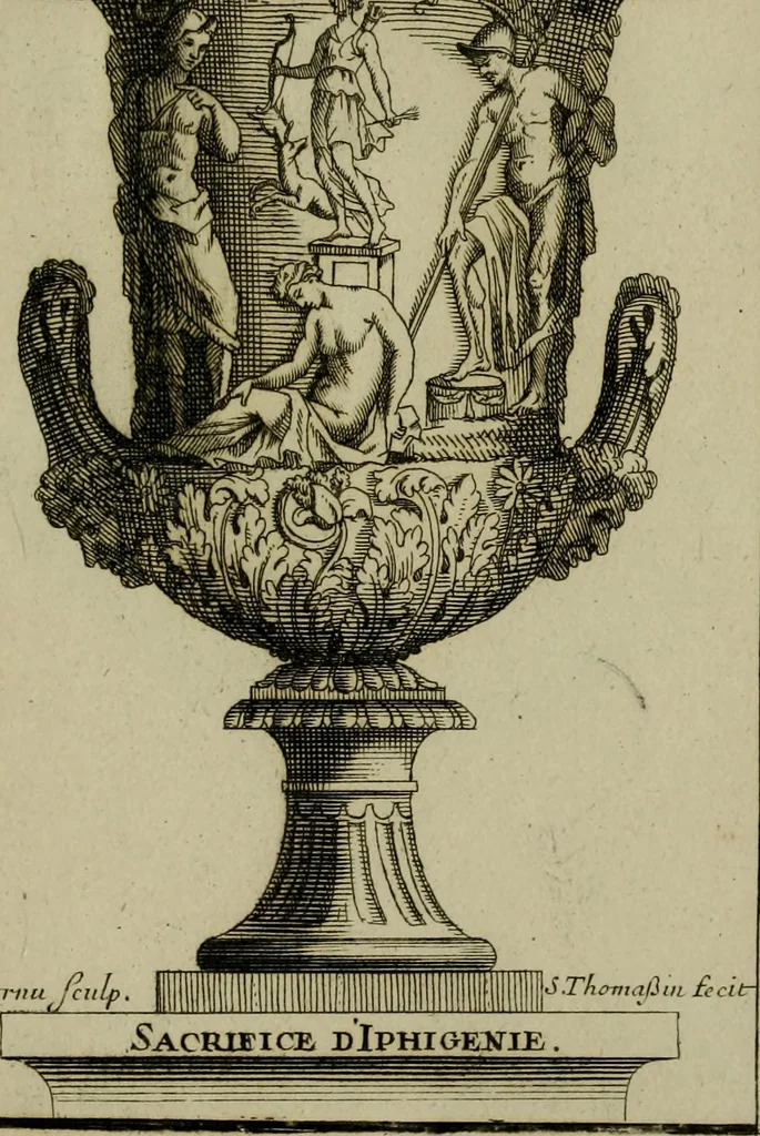 An illustration from Recüeil des figures, groupes, thermes, fontaines, vases, et autres ornemens tels qu'ils se voyent a présent dans le chateau et parc de Versailles : gravé d'après les originaux, 1694, leaf 456