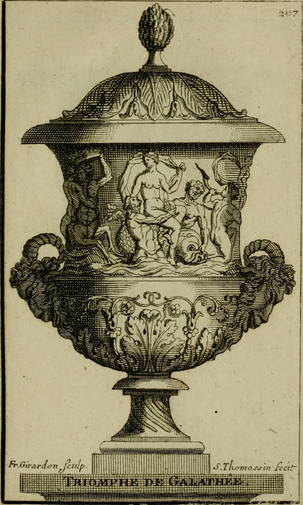 An illustration from Recüeil des figures, groupes, thermes, fontaines, vases, et autres ornemens tels qu'ils se voyent a présent dans le chateau et parc de Versailles : gravé d'après les originaux, 1694, leaf 458