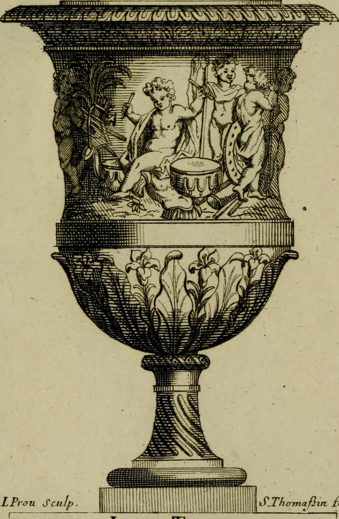 An illustration from Recüeil des figures, groupes, thermes, fontaines, vases, et autres ornemens tels qu'ils se voyent a présent dans le chateau et parc de Versailles : gravé d'après les originaux, 1694, leaf 460